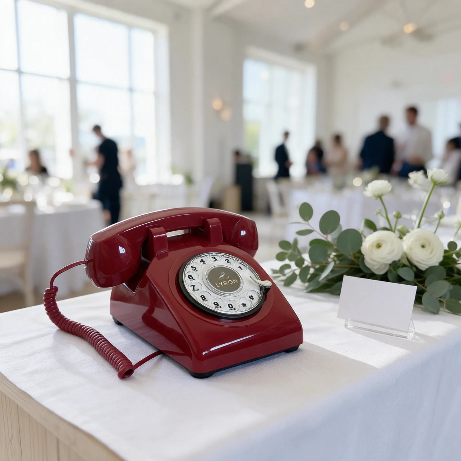 Red Cherry phone on a gift table at an event