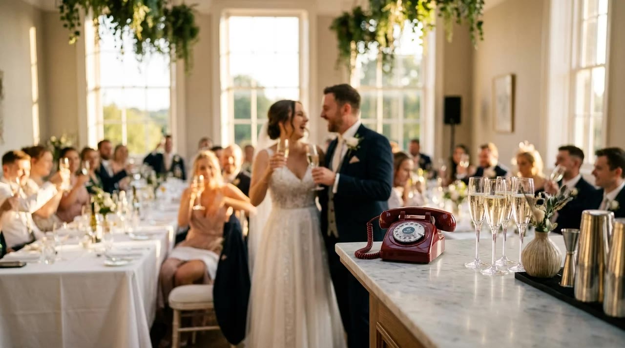 Red Cherry phone at a wedding reception